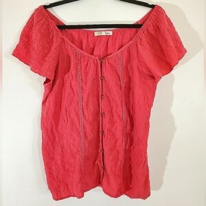 Rewind Red Button-Front Top